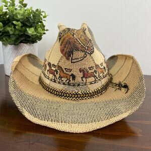 Rezgo Tipo Western Straw Hat Horse Theme Made in Mexico